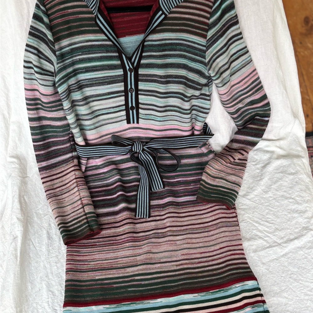M Missoni Striped Long Sleeve Sweater Dress with Belt - Picture 2 of 6